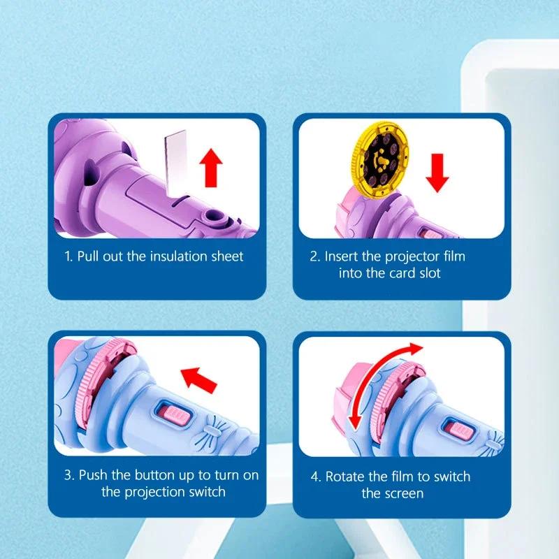 4 Cards Cartoon Projection Flashlight 32 Patterns Creative Children Flashlight Toy Projector Baby Toys Bedtime Story Book Toy