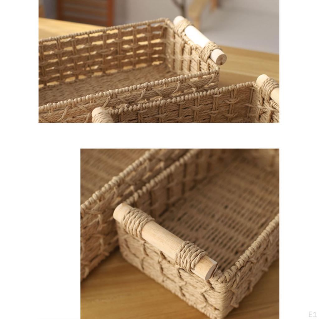 Handmade Storage Basket Made of Paper Rope And Natural Wood Organizer Tray for Cosmetics