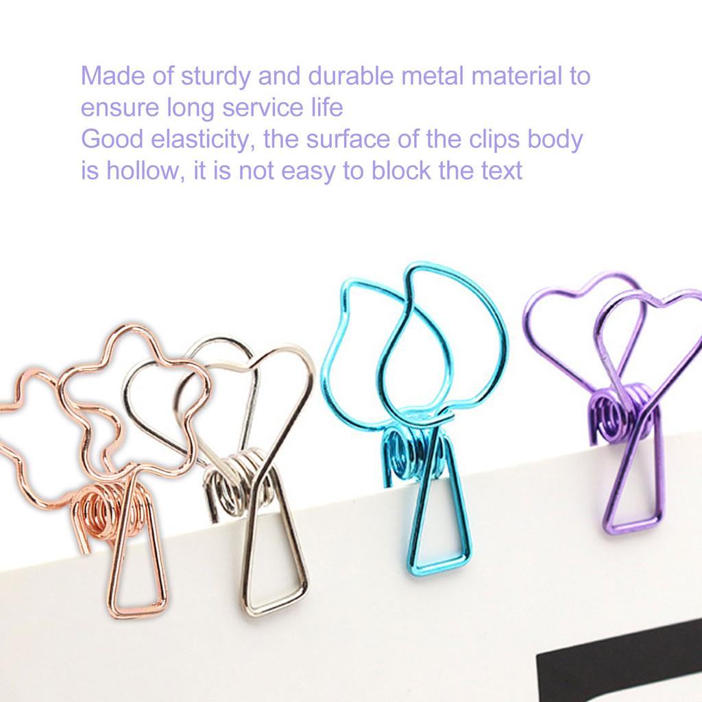 100pcs   Clips Cute Flower Shape Metal Hollowed   Tail Clips Paper Clamps for   Document Ticket