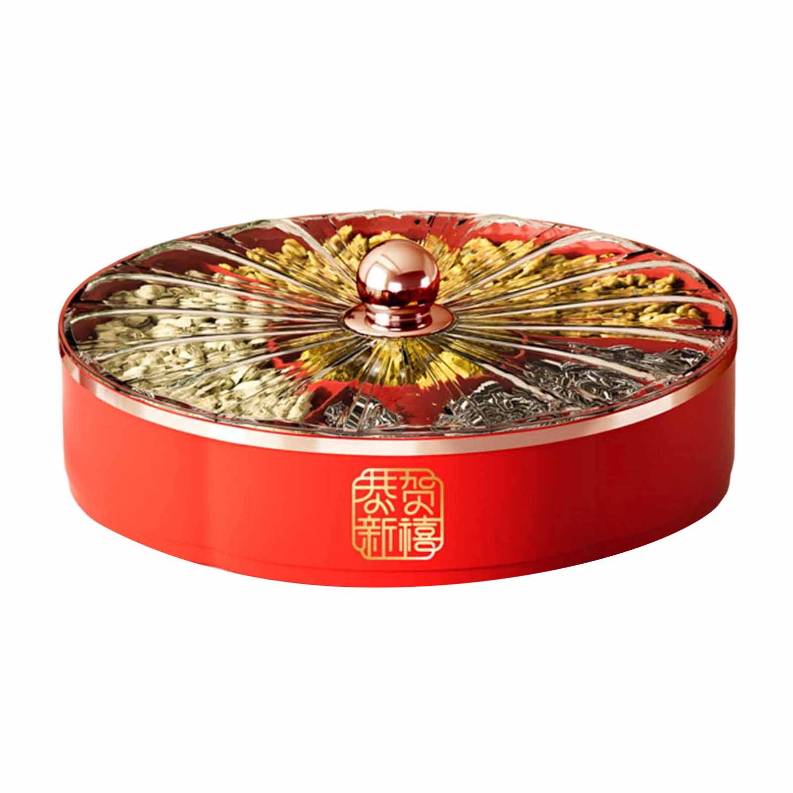 

9,6-дюймовый новогодний фруктовый поднос, разделенный на части, конфетный поднос с крышкой, китайский стиль, счастливая красная коробка для хранения фруктов, десертов, печенья, кухонных принадлежностей 9 inches