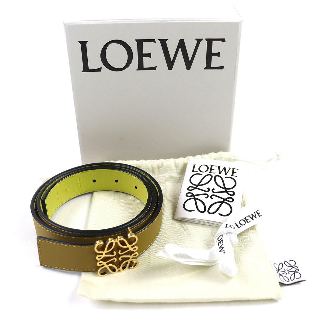 Excellent LOEWE Belt Anagram Buckle Olive Green Yellow Women 832213 Used