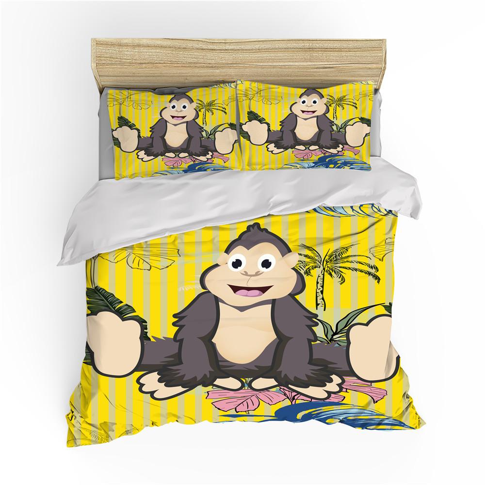 Schimpansen-Bettbezug, Kingsize-/Queensize-Bettwäscheset mit Wildtiermotiven für Kinder, Jungen und Teenager, Affenmonster-Bettbezug, braun
