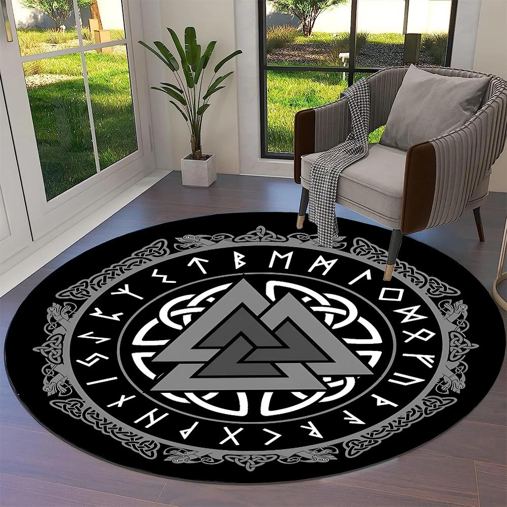 Tree of Life Viking Yggdrasil Valknut Round Carpet Rug for Living Room Bedroom Sofa Decor,Kid Paly Area Rug Non-slip Floor Mat