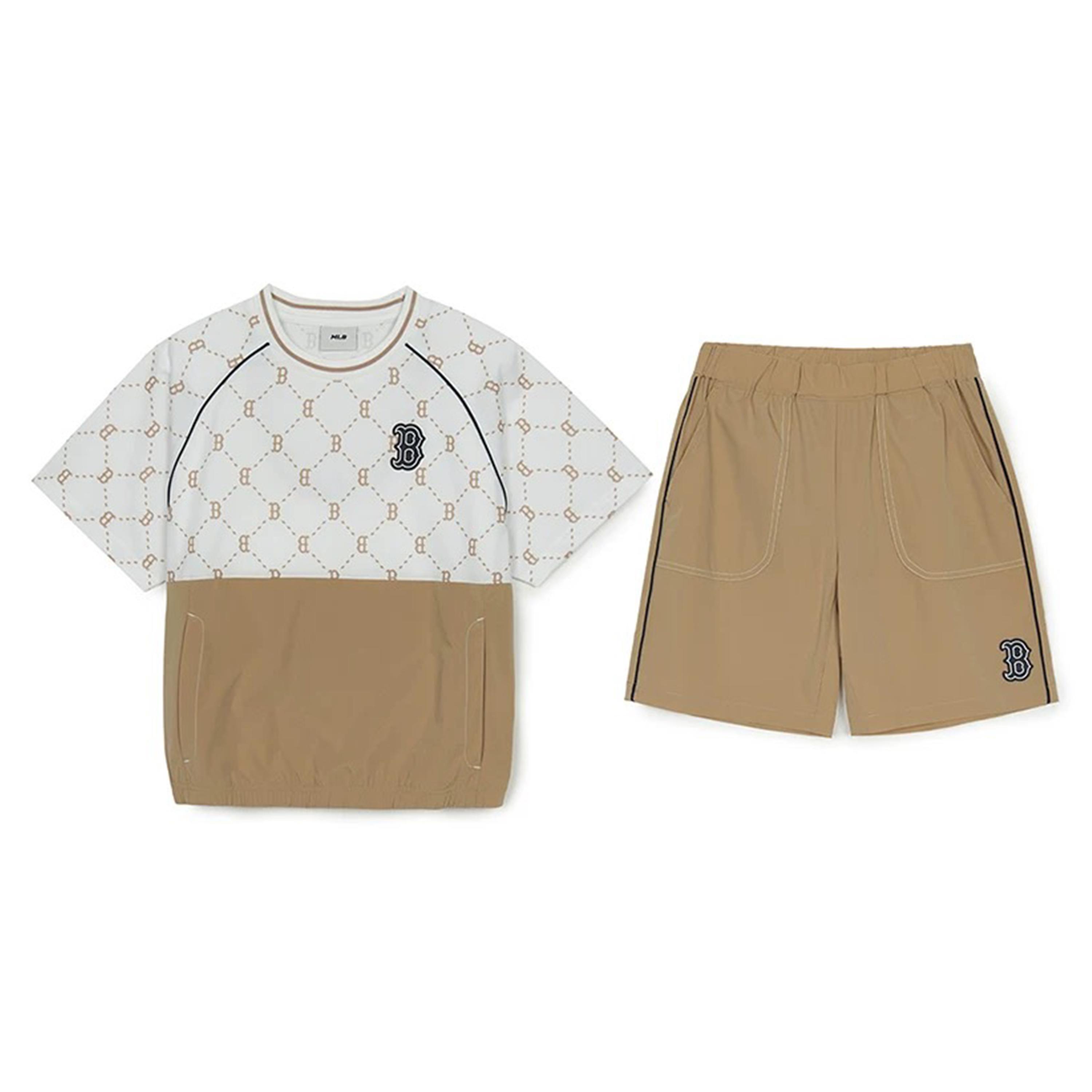 

New MLB Casual Sportswear MONOGRAM Collection Boston Red Sox 2 Piece Set Beige Yellow Children Aged 3 7 Years Old 7AS1MD753-43BGS 150