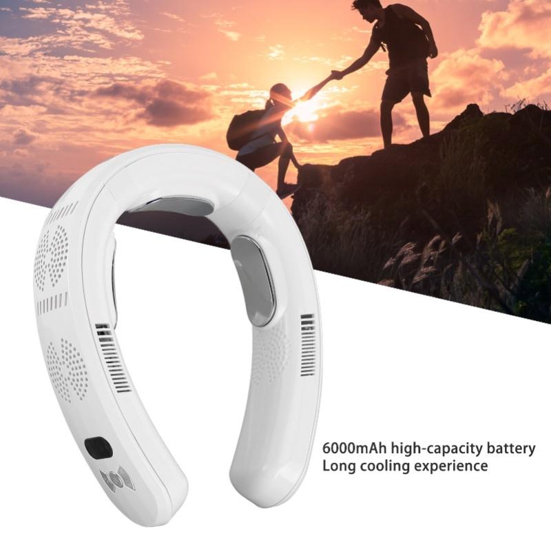 Portable Air Conditioner Neck Fan, Semiconductor Cooling Bladeless Fan 6000mAhCooling Heating Rechargeable Quiet Digital Display