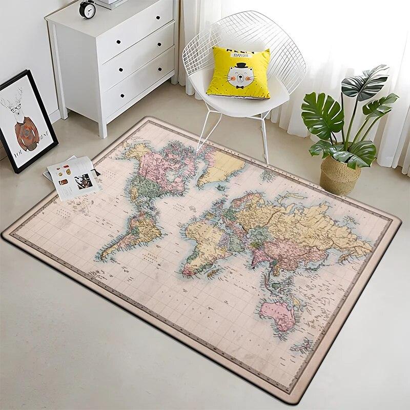 Retro navigace Mapa Vzor Dekorativní čtvercový koberec Moderní dům Obývací pokoj Podlaha Matná Ložnice Koberec Umění Plakát Podložka Vějíře Dárek