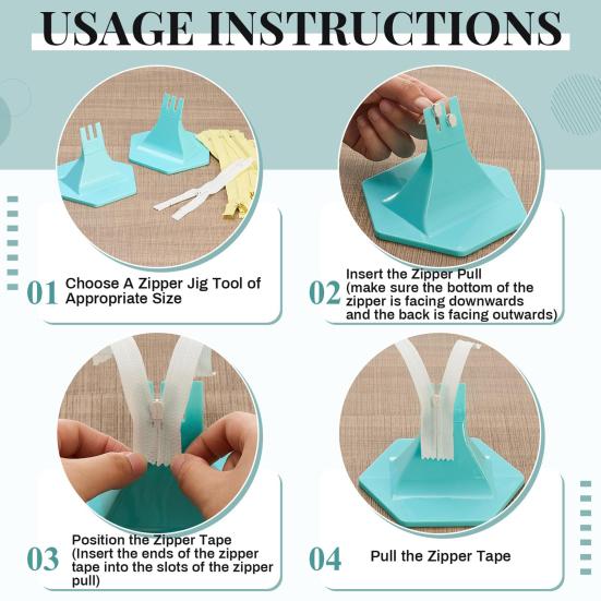 2Pcs Zipper Jig Zipper Pull Installing Tool Reusable Zip Fastener Jig Stackable Zip Slider for Pants Dresses Jackets Zipper Installation