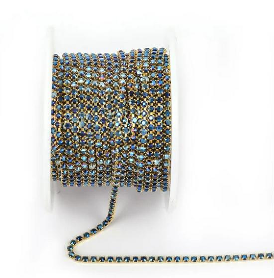 Mjuk Silver/Guld Röd AB Vit Diamant Strasskedja för Kläddekoration (SS4.5-SS18)