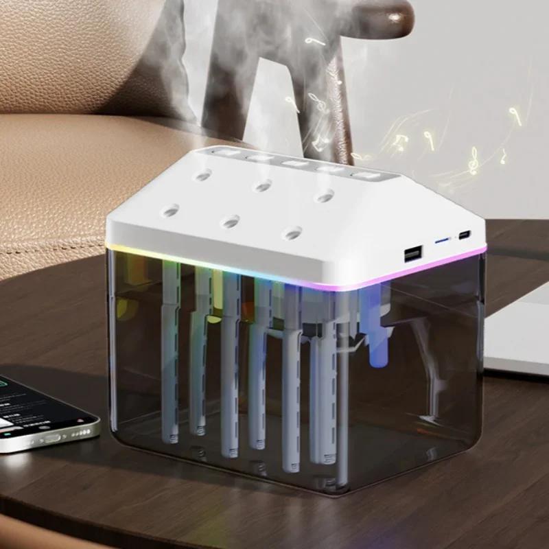 

Новый Bluetooth-динамик и настольный увлажнитель воздуха, 900 мл, музыкальный увлажнитель с 6 насадками и красочной подсветкой для домашнего офиса