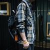 Men's Long-sleeved Casual Plaid Shirt Students Handsome Loose Jacket Teenage Fall Plus Size Tops