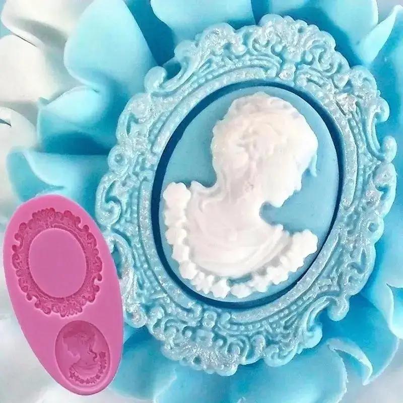 Retro Court Beauty Portrait Oil Painting Style Silicone Mold Cake Decoration Baking Mold Gypsum Resin Decor Fragrance Stone Mold