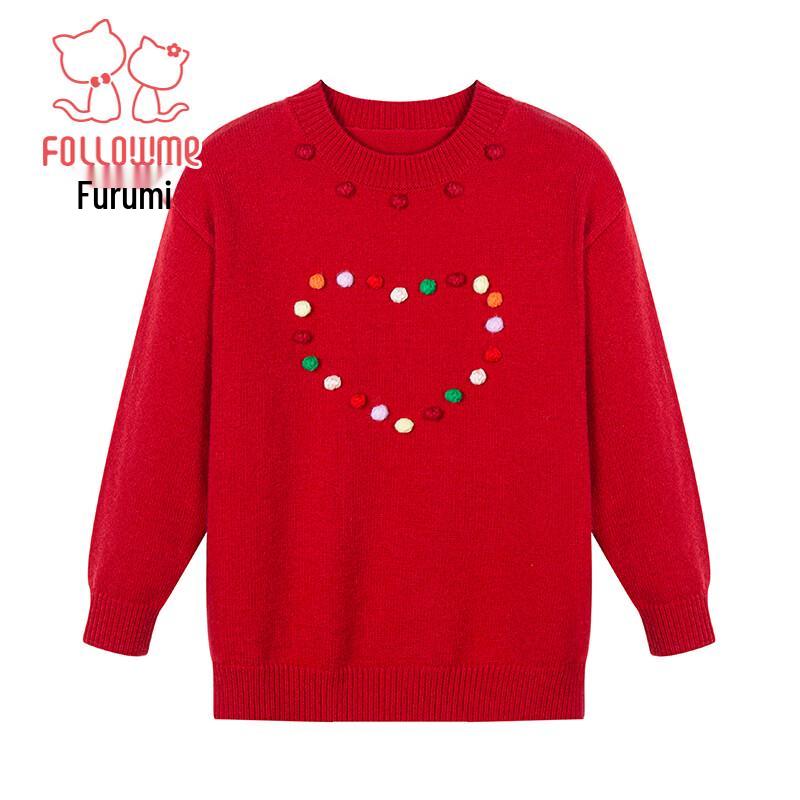 Girls' Heart-Patterned Pullover Knit Sweater