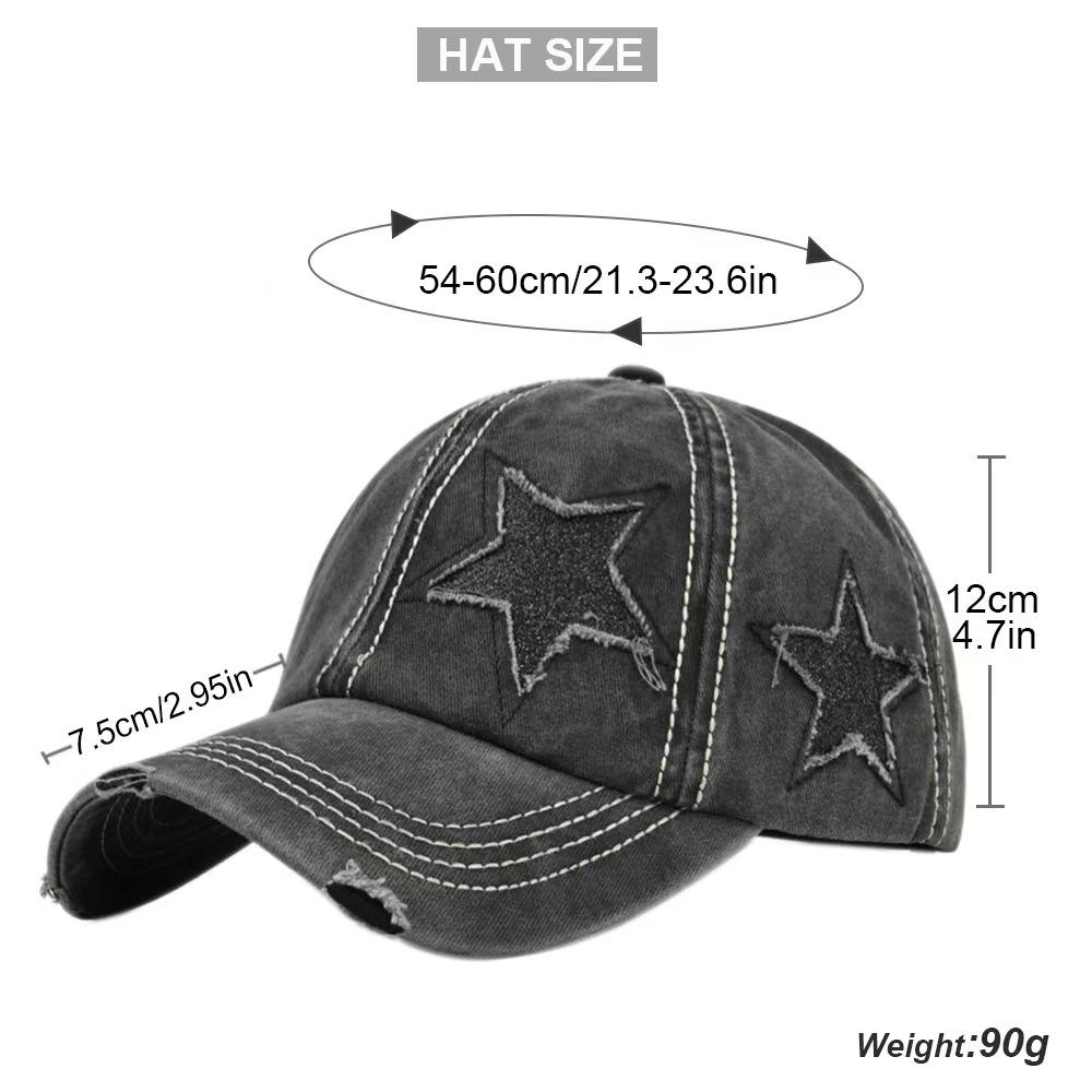 Snapback Adjustable Cap Baseball Star Hole Denim Washed Y2K School Old Vintage Hats Autumn Summer Fishing Hat Men Women Caps Casquette Gorras