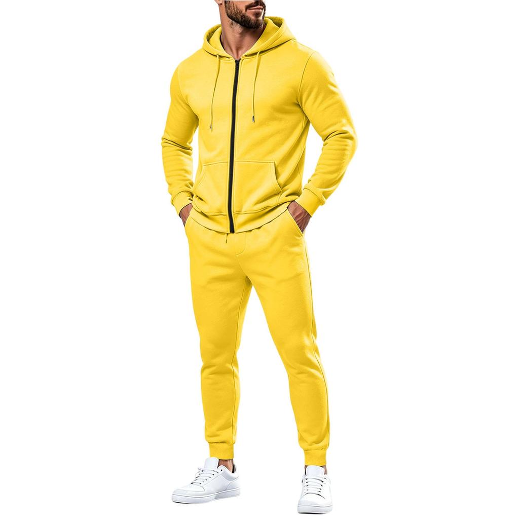 Herren Zip-Up Hoodie und Jogginghosen Set mit mehreren Taschen für Sportbekleidung