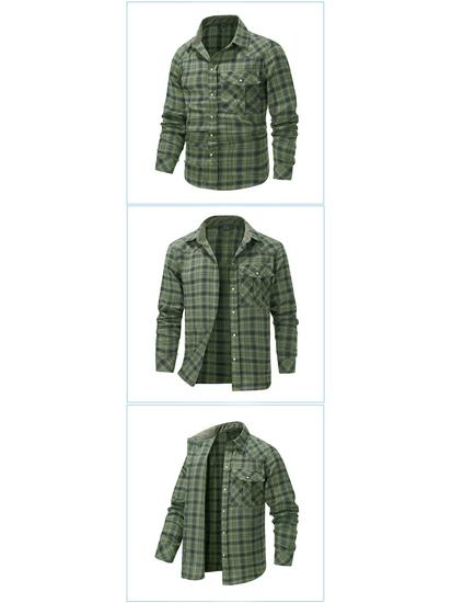 Autumn/Winter Denim Jacket with Turn-Down Collar and Flannel Plaid Shirt Coat