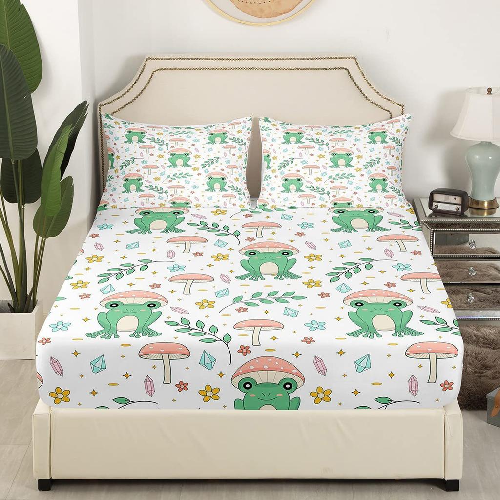 Frog Cartoon Pattern Mattress Three-Piece Digital Printing Mattress Bedding Set Adult Children