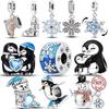 925 Sterling Silver Winter Snowflake Penguin Charm Bracelet DIY Jewelry Gift for Women