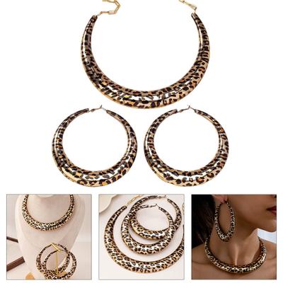 Stylish Leopard Pattern Earring And Necklace Set Trendy Leopard Jewelry Set Featuring Necklace and Earrings for Women