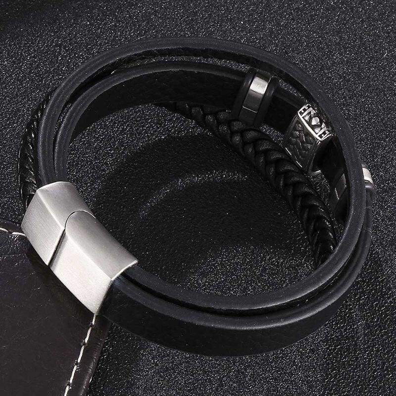 New Fashion Men Multilayer Braided Leather Bracelets Stainless Steel Hand Charm Rope Bracelets For Male Bracelets Gift