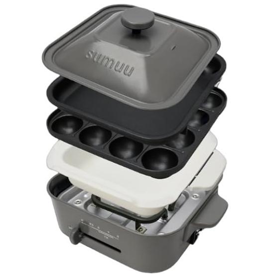 

1 to 3 hot easy to detachable hot energy grill deep compact hot smoky gray perfect for living alone [For people] Yakiniku, takoyaki, pot, shabu-shabu,