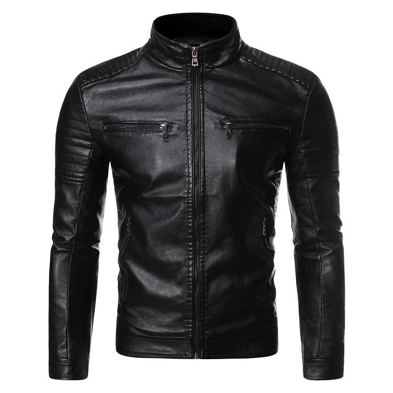 Autumn and winter new men's fashion trend zipper decorative locomotive leather jacket PY