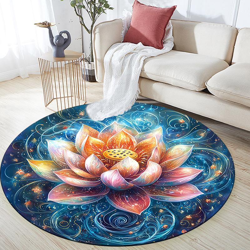 Lotus Round Area Rug,Carpet Rug for Living Room Bedroom Sofa Playroom Decor,Non-slip Floor Mat