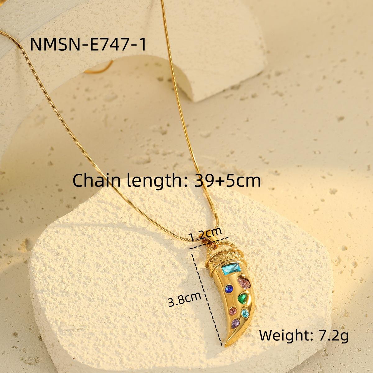 GEMCHIC Women s Trendy Horn Pendant Colorful Zircon Necklace Stainless Steel Fashion Jewelry
