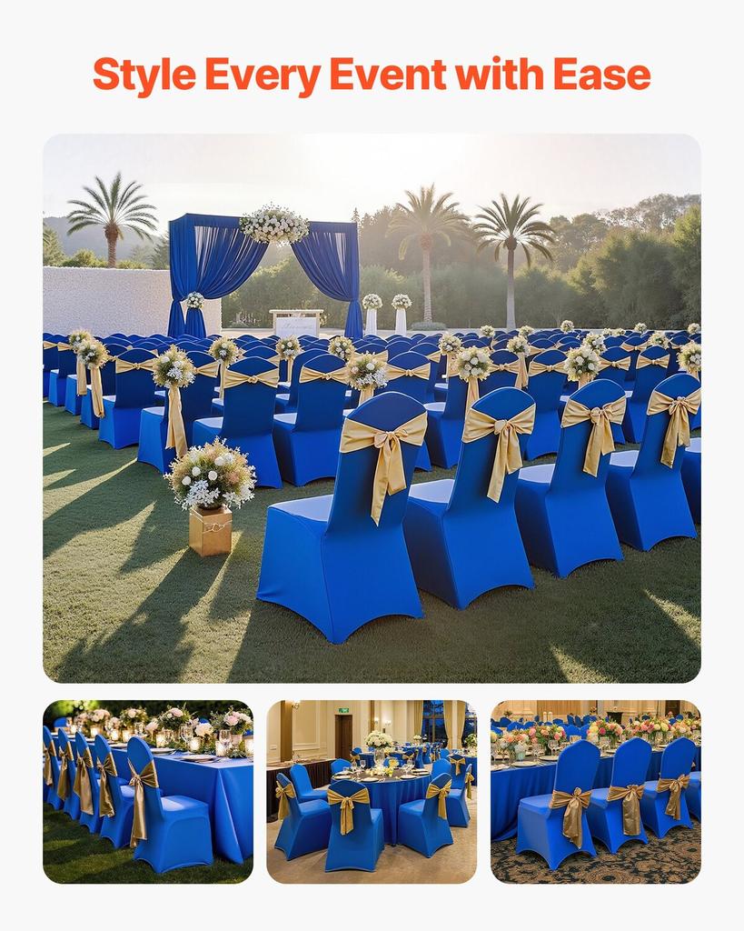 50 Pcs Royal Blue Chair Covers, Polyester Spandex Chair Cover, Stretch Slipcovers for Wedding Party Dining Banquet Flat-Front Chair Covers, Fits Chair