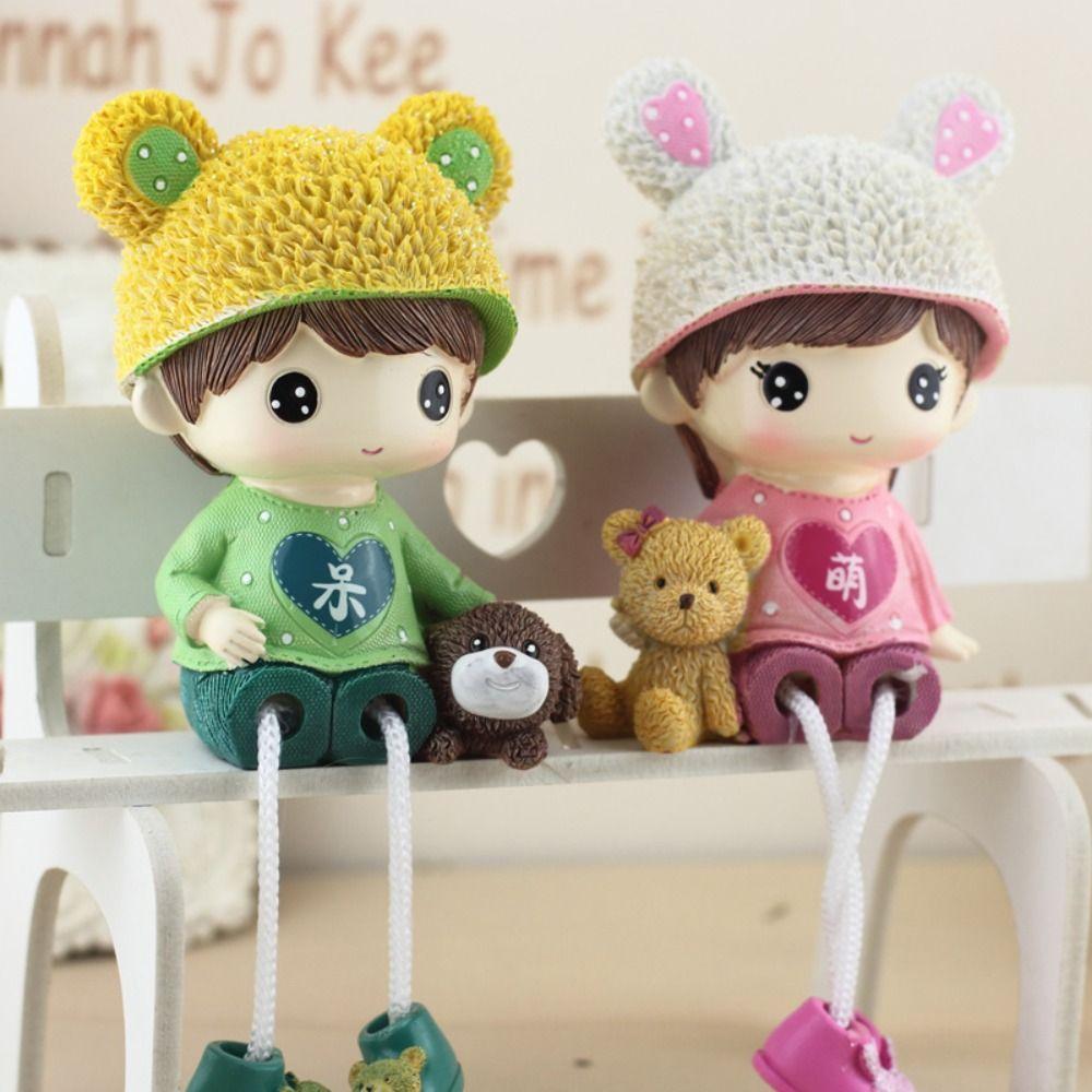 1Pair Boy and Girl Couple Dolls Decor Love Heart Cartoon Couples Figurines Dollhouse