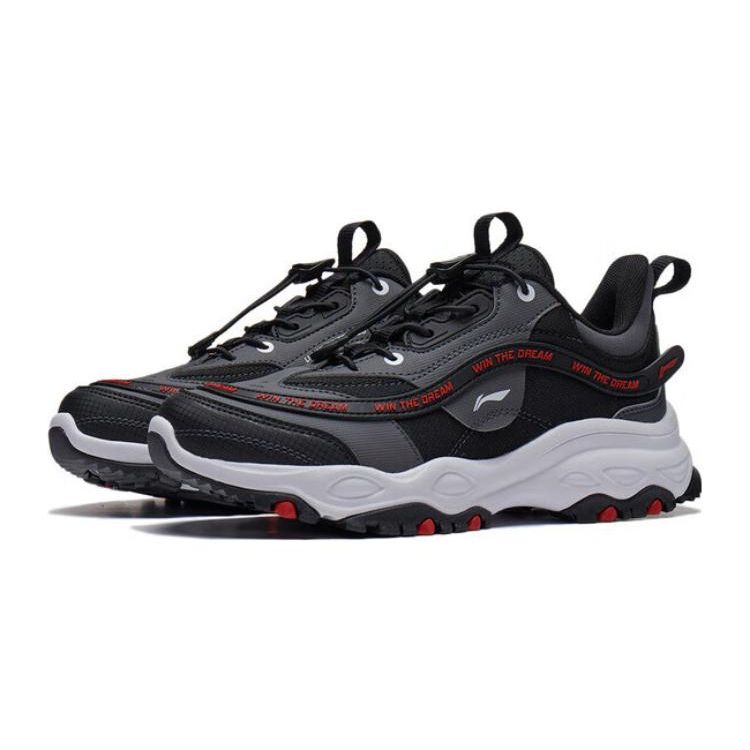 Li Ning Kids Qi Yue Versatile Anti-Kick Shock Absorbing Wear-Resistant Casual Shoes Kids Casual Shoes Black Gray YKCT156-1