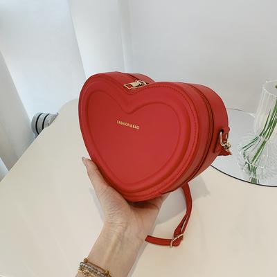 Bolsas transversais em formato de coração vermelho Sweet Girls, bolsa de ombro feminina de couro, nova bolsa casual mini para celular
