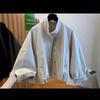 Womens Stand Collar Casual Jacket 2026 Loose Fit Short Trench Coat With Zipper Patch Pockets