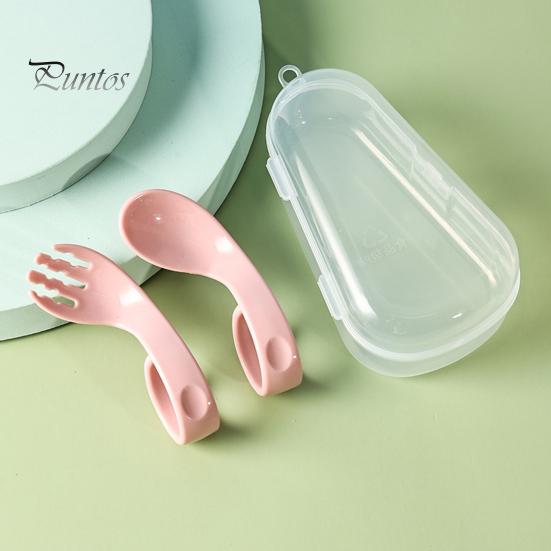 Feeding 1 Set Offset Spoon Food Grade Adorable Appearance Adaptive Eating Aid Right Hand Learn Eat Baby Fork for Family