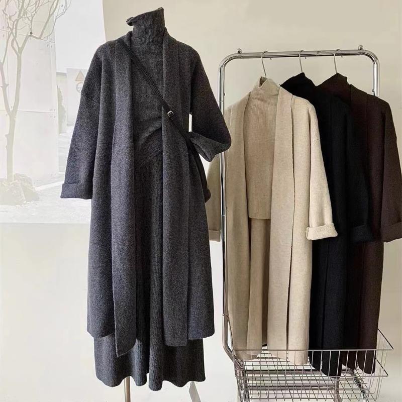 

Ленивый ветер свитер тройка осень и зима ветер новый юбка длинный вязаный свитер комплект женский One size