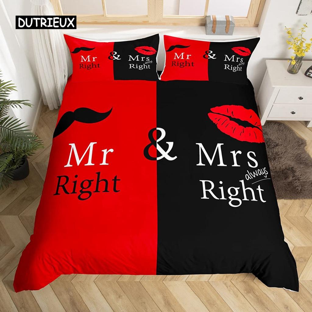 Lovers Duvet Cover Love Theme Couple Bedding Set Microfiber Animals Comforter Cover King Bedroom Valentine's Day Gifts Decor