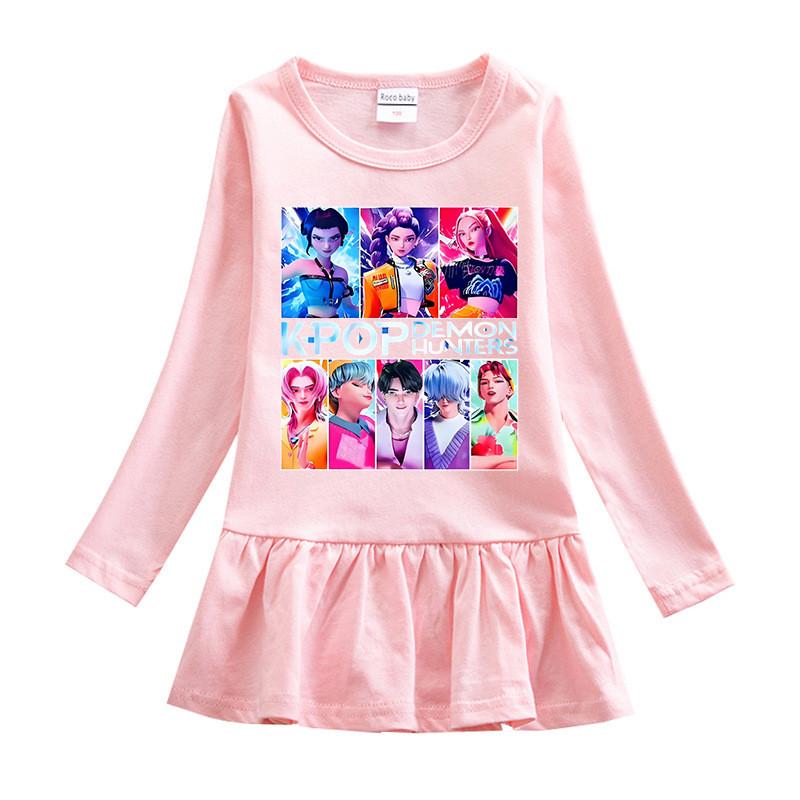 Girls Cartoon Kpop Rumi Zoey Mira Hunters Print Pleat Mesh Dress