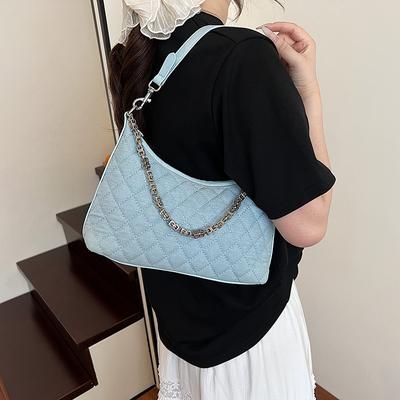 Rhombus Chain Simple Denim Bag Women's 2025 Summer New High-end Messenger Dumpling Bag