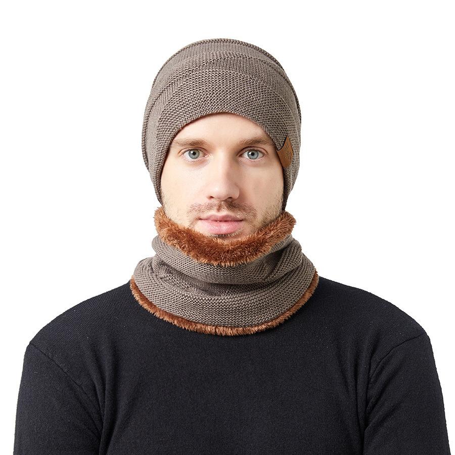 Winter Thick Warm Hat Couple's Warm Hat Solid Color Men's Women's Velvet Knitted Hat Sleeve Cap