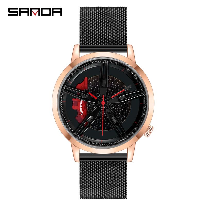 SANDA Men s Luminous Wheel Concept Quartz Watch - Fashion Hollow Dial Wristwatch for Students