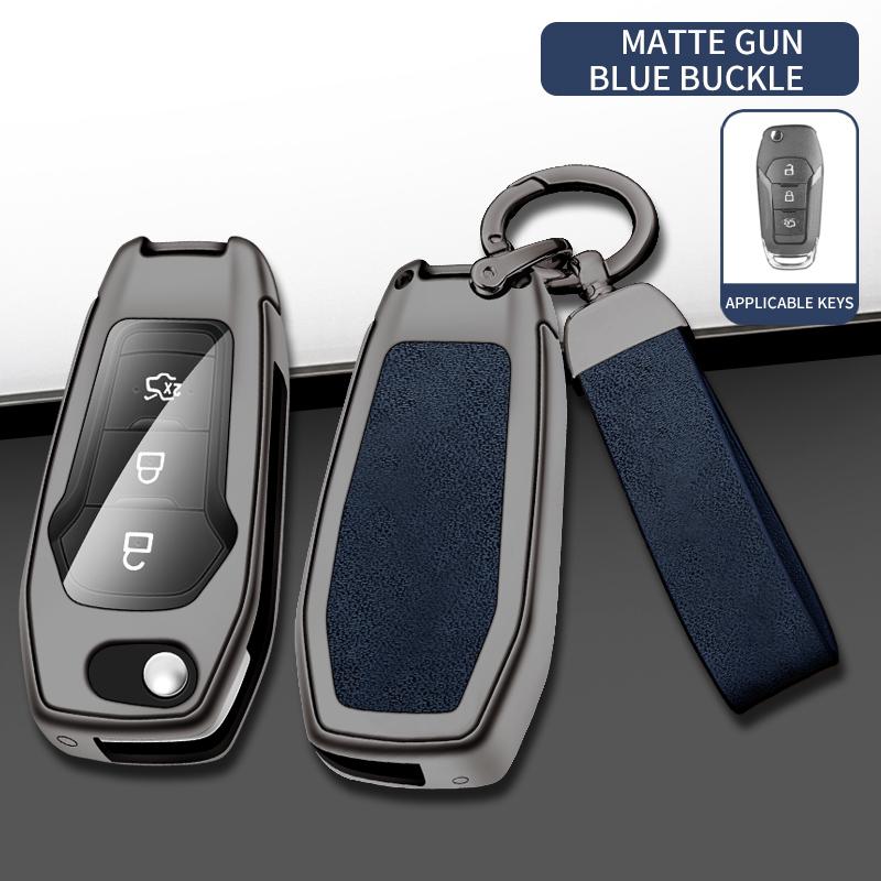 Interior Mouldings Leather Car Metal Key Case Cover For Ford Focus Fusion Mk2 Mk7 Explorer Ranger Uncut Blank HU101 Blade Key Ch