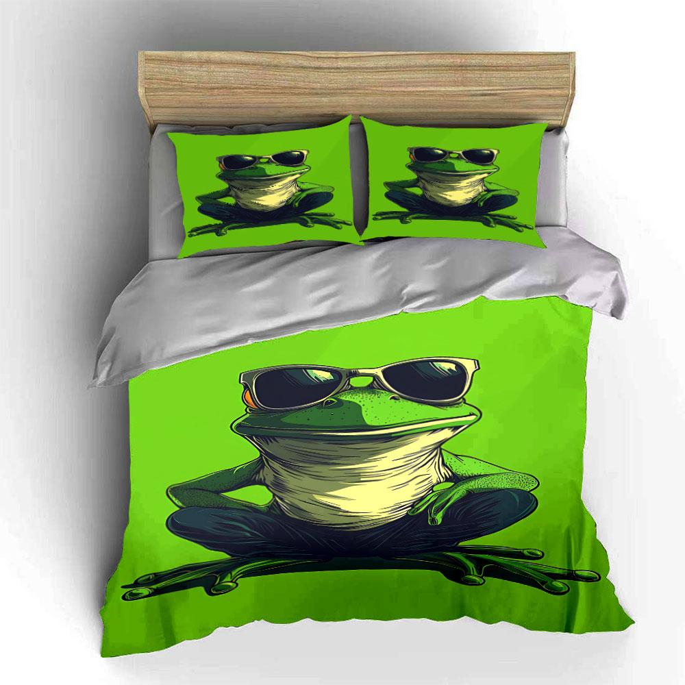 Frog Wearing Sunglasses Pattern. Bedding Sets Duvet Cover Sets Duvet Covers Pillowcases(1 * Duvet Cover 2 * Pillowcases Without Duvet Insert)
