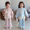 Meng Tang Tang Spring Lace Embroidery Cartoon Hoodie Two-Piece Set for Baby Girls