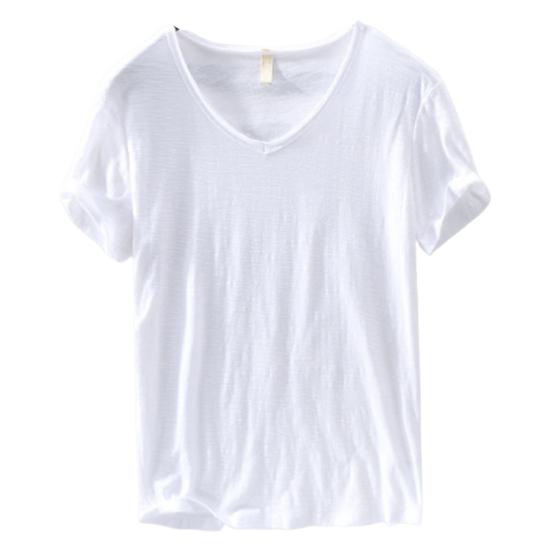 Summer Men Thin Breathable T-shirt V-neck Short Sleeve Solid Color Casual Basic Tees Casual Bottoms Pullover Tops
