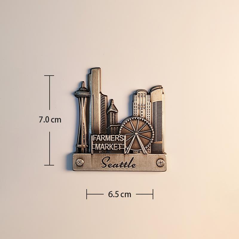

America Washington Seattle Pike Old Street Metal 3D Stereoscopic Tourism souvenirs Resin painting Refrigerator magnets