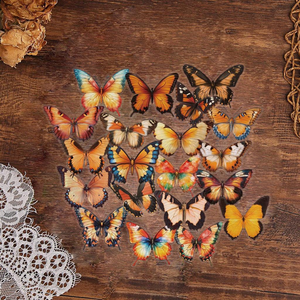 50 Transparent Colored Butterfly Sticker Pack, Waterproof Transparent PET Manual Material Decorative Guitar Notebook