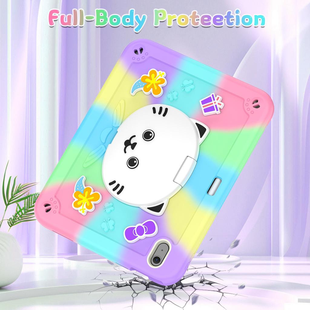 For iPad Air 11 (2025)/(2024) Case with Cat Kickstand PC + Silicone Colorful Tablet Cover