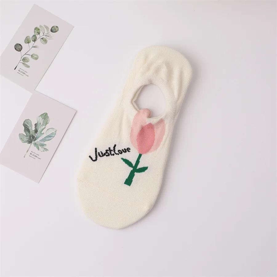 Women Socks Japanese Korean Style Cartoon Flower Rabbit Harajuku Cute Kawaii Mid Tube Breathable Casual Short Cotton Socks