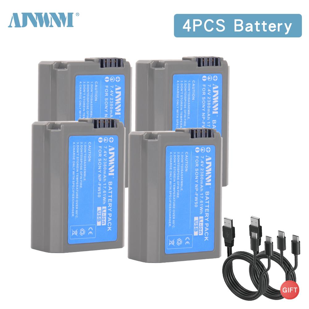 AJNWNM 7.4V 2380mAh USB NP-FW50 NP FW50 NPFW50 Battery for Sony Alpha a 6500a 6300 A6000 A5000 A3000 NEX-3 a7R a7S NEX-7