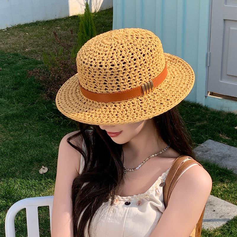 Hollow Straw Top Hat Women'S Summer Sunscreen Sun Hat Versatile Outing Wide-Brimmed Bucket Hat Tide