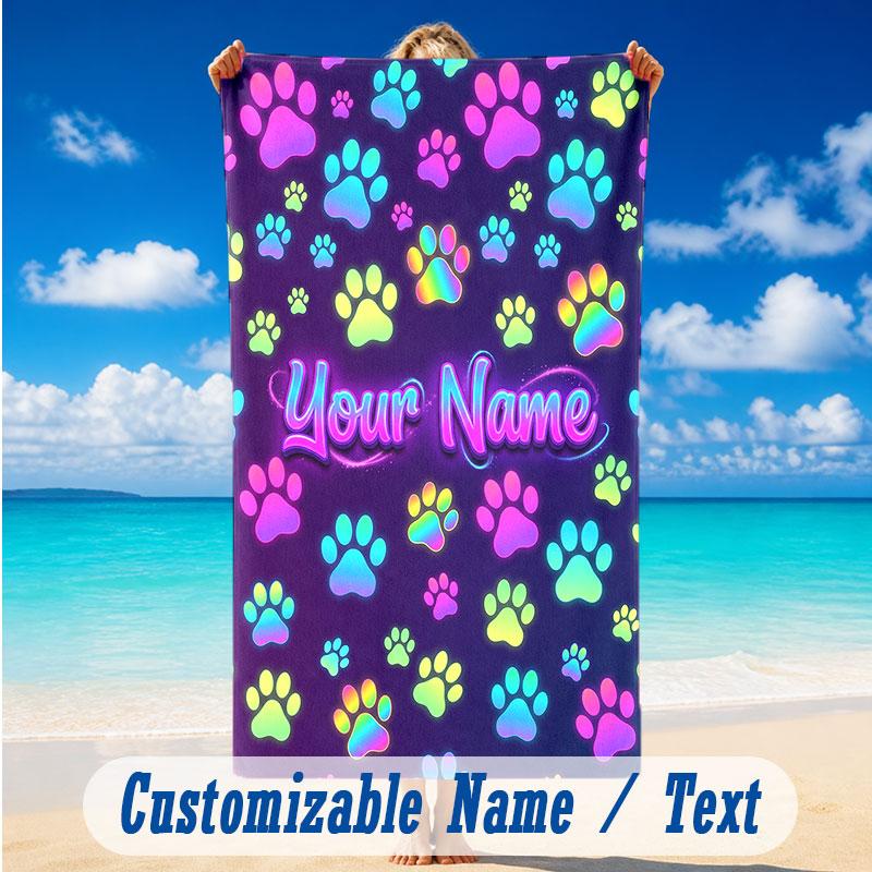 Dog Theme Beach Towel Personalized Custom Name & Text Soft Quick Dry Beach Towel for Swimming Travel